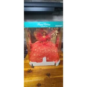 Happy Holidays 1990 Barbie Doll Hot Pink Holiday Gown and Blonde DAMAGED BOX